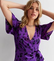 New Look Tall Purple Leopard Print Satin Midi Wrap Dress